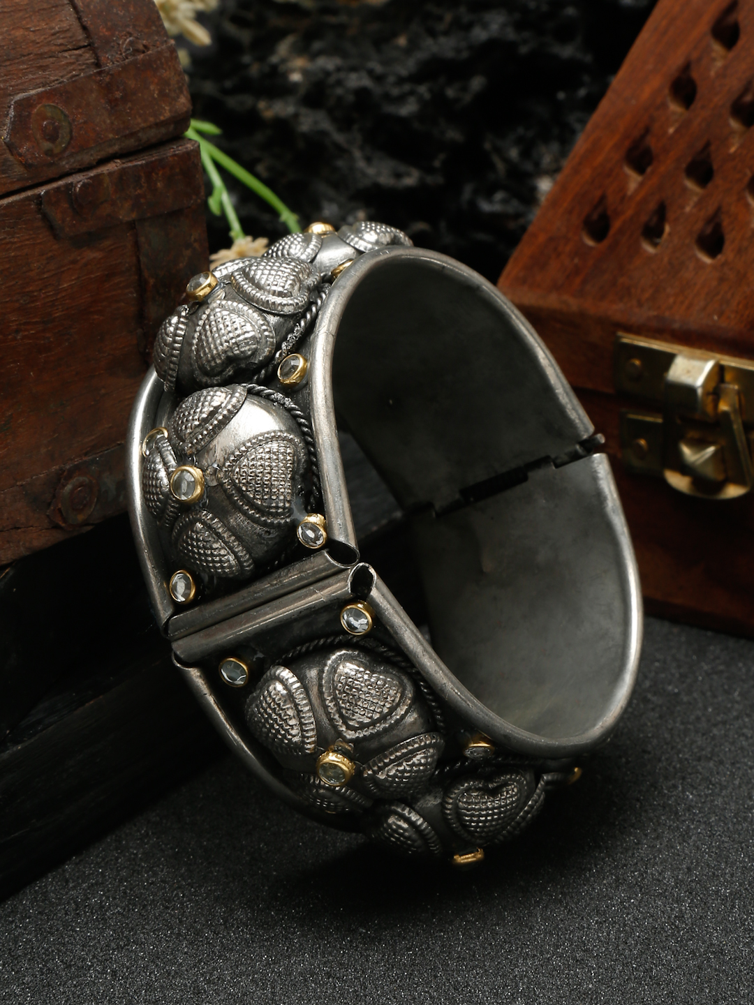 YouBella Jewellery for Women Celebrity Inspired Oxidised Silver Plated Cuff Bracelet Bangle for Women and Girls (Style 4)